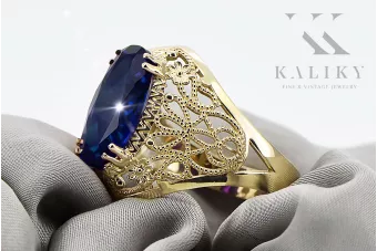 Zafiro Oro amarillo de 14 quilates Anillo Estilo vintage vrc074y